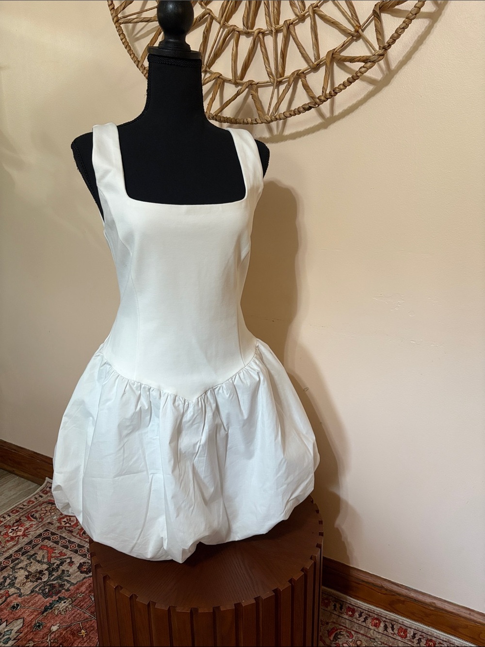 White Square Neck Bubble skirt dress